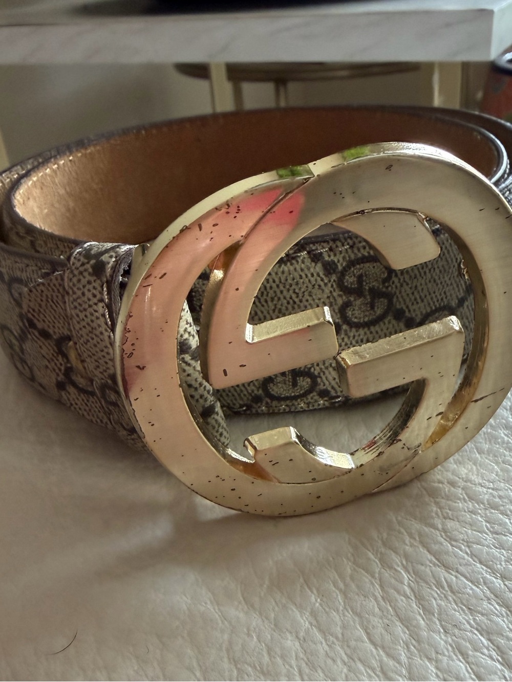 Free with 20$ purchase, Brown Leather Belt with Gold Double G Buckle